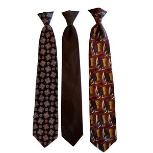 Clip on Tie Necktie Mens  Bundle of 3 Pre tied Browns